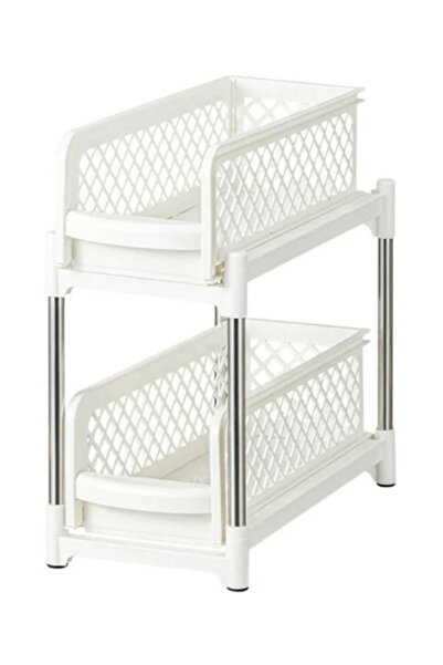 OEM 2-Tier Mobile Organizer, Multifunctional Plastic Storage Shelf, White