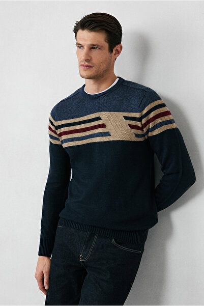 Kiğılı Bisiklet Yaka Slim Fit Dar Kesim Dikişsiz Desenli Triko Kazak