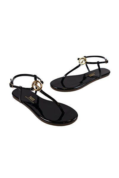 Tkees Дамски черни стилни сандали с катарама от лачена кожа