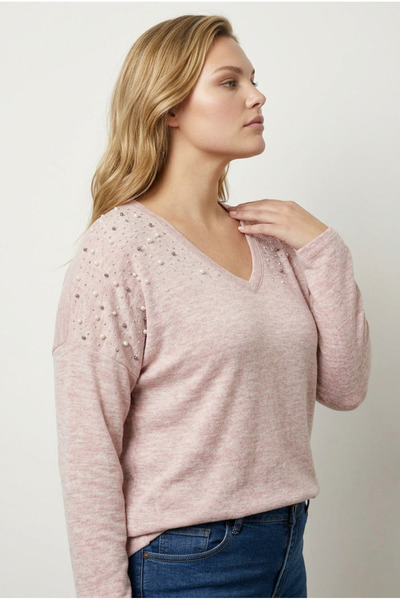 Stil Diva Mărime mare Decolteu în V Mânecă lungă cu mărgele pluș viscoză mate...