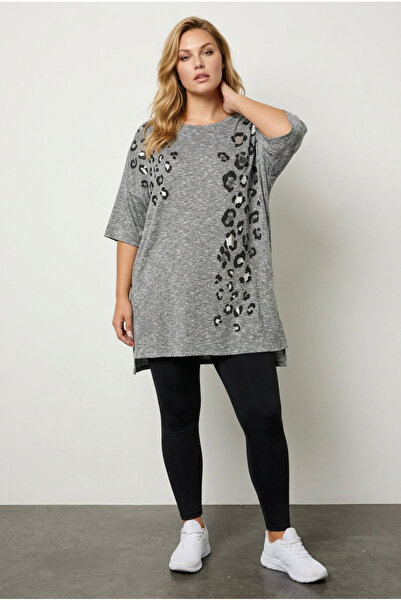 Stil Diva Tunica cu mărgele laterale cu jumătate de mânecă mărime mare guler ...