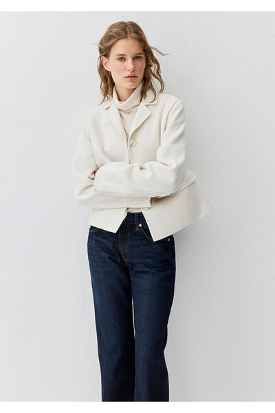 Mavi Yün Karışımlı Ekru Ceket Loose Fit / Bol Rahat Kesim 1110733-80194