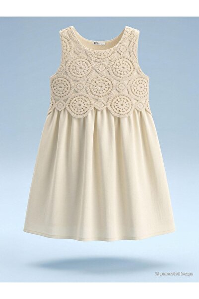 Civil Girls Dantelli 10-13 Yaş Elbise - Bej 10-11 Yaş