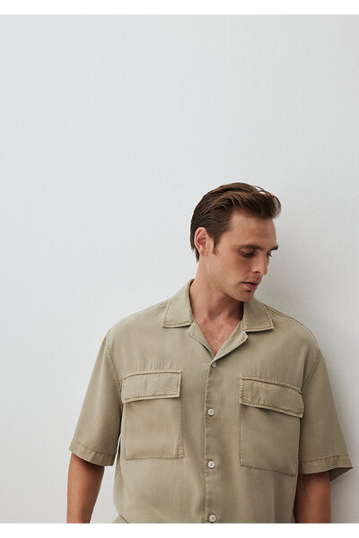 Mavi Bej Gömlek Loose Fit / Bol Rahat Kesim 0211119-70146