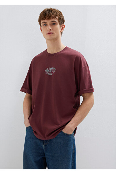 Mavi Bedrucktes bordeauxrotes T-Shirt in Übergröße / weiter Schnitt 0613211-7...