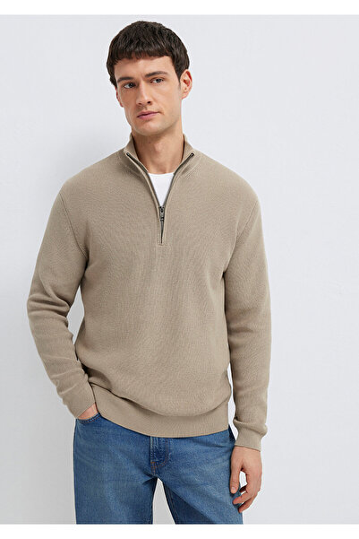 Mavi Beigefarbener Pullover mit halbem Reißverschluss, normale Passform 07103...