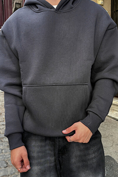 Sekizbiraltı Basic Oversize Unisex Füme Hoodie