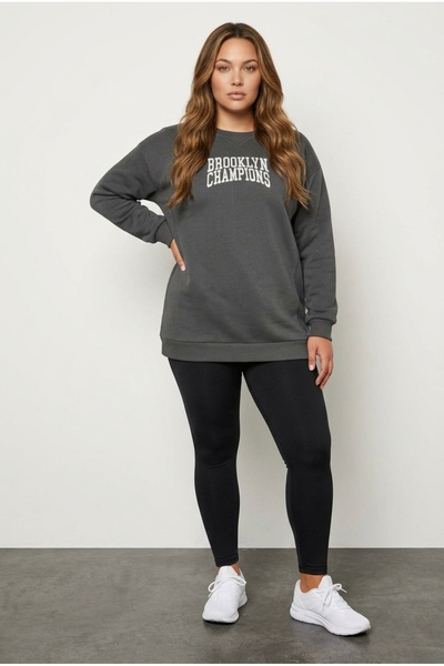 Stil Diva Mărime mare guler rotund Hanorac cu mânecă lungă și deschidere fron...