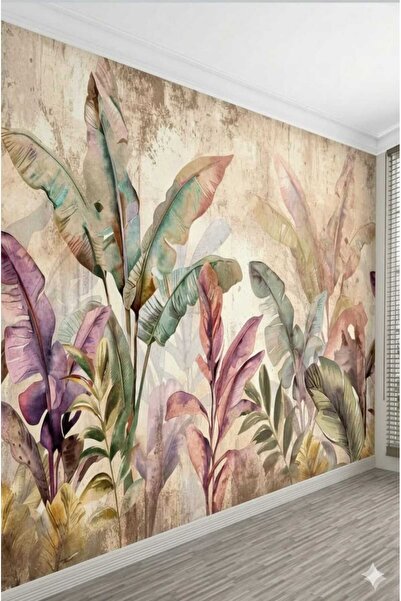 dekoartizan Pastel Tropikal Yapraklar Duvar Kağıdı . Modern Salon & Yatak Oda...