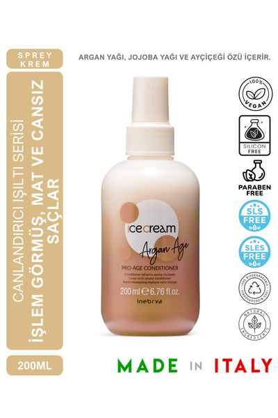 Inebrya Înghețată Argan Pro-Age İki Fazlı Durulanmayan Saç Spreyi 200 ml – Ne...