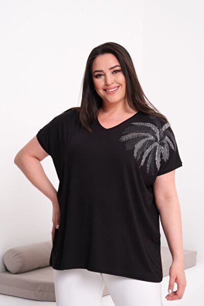 Esina Γυναικεία μπλούζα με λαιμόκοψη V και πέτρινη λεπτομέρεια από βισκόζη