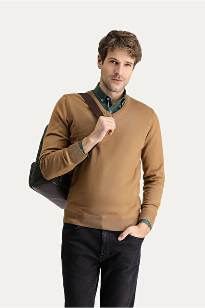 Kiğılı V-Neck Slim Fit Slim Fit Cotton Knitwear Sweater