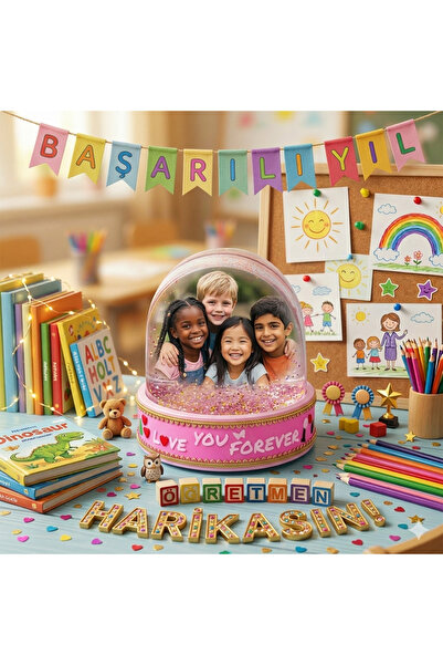 NATUREL Fotoğraflı Pembe Şeffaf Kar Küresi Kişiye Özel Resimli Kar Küresi Sev...