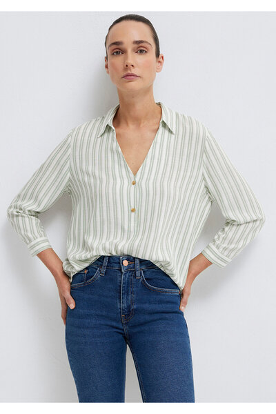 Mavi Green Striped Blouse 122400-91387