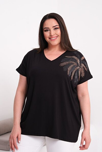 Esina Women's V-Neck Stone Detailed Viscose Blouse