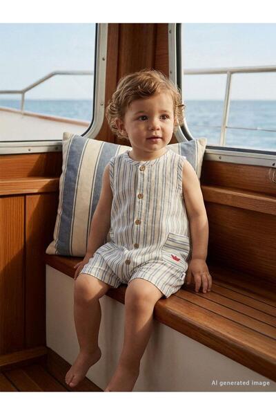 Civil Baby Ριγέ Yan Με τσέπες Ολόσωμη φόρμα για 6-18 μηνών - Μπλε