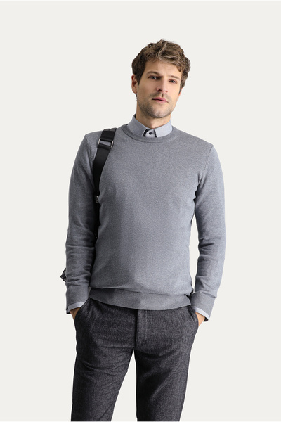 Kiğılı Pulover tricotat din bumbac, slim fit, cu decolteu