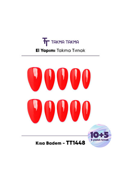 Takma Takma 10'lu Kırmızı Uzun Badem TT1448 Tekrar Kullanılabilir El Yapımı P...