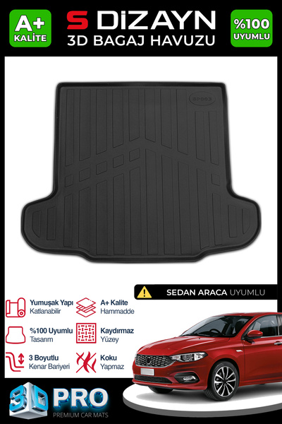 S Dizayn S-Dizayn Fiat Egea Sedan 3D Pro Bagaj Havuzu 2015 Üzeri A+ Kalite 3B...