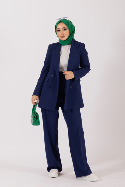 Stilife Navy Blue Single Button Jacket Suit