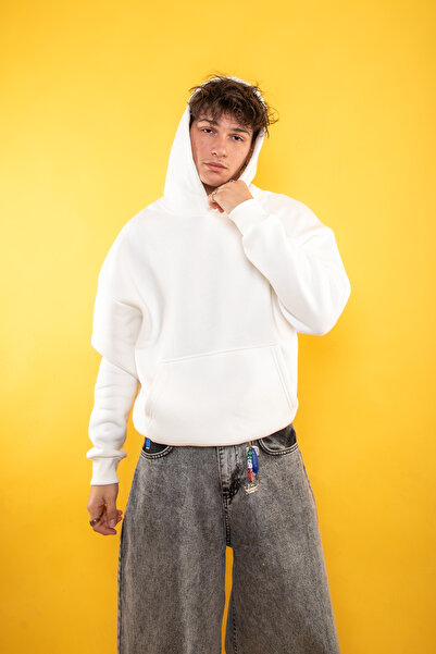 Sekizbiraltı Basic Oversize Unisex White Hoodie