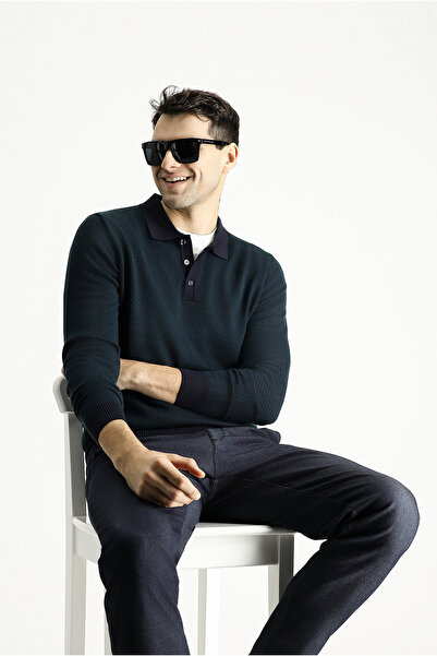 Kiğılı Pulover tricotat cu model slim-fit cu gât polo