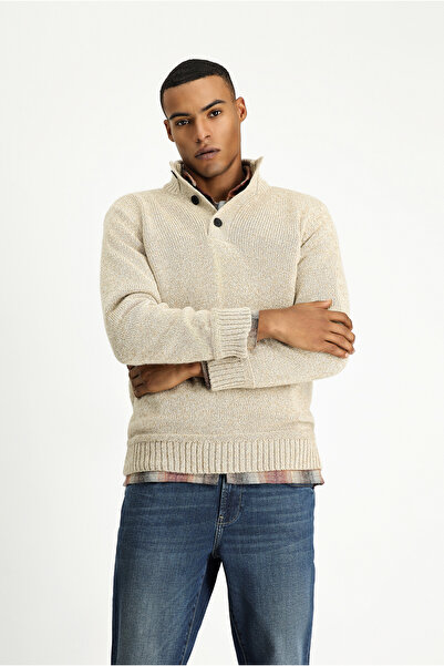 Kiğılı Pulover din lână de alpaca cu model, cu guler pe gât, cu nasturi, croi...