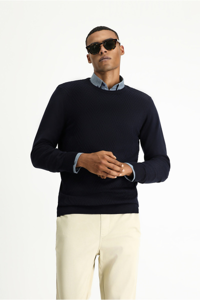 Kiğılı Pulover din tricotaje de bumbac cu decolteu rotund, croială slim, cu m...