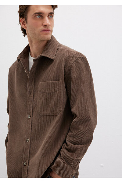 Mavi Kahverengi Kadife Gömlek Loose Fit / Bol Rahat Kesim 0211749-70380
