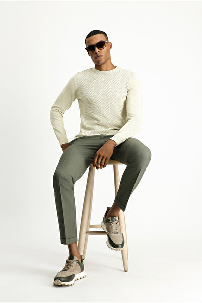 Kiğılı Bisiklet Yaka Slim Fit Desenli Pamuklu Triko Kazak