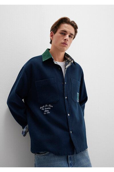 Mavi Cămașă cu două fețe, albastru marin, cu potrivire largi / lejeră confort...