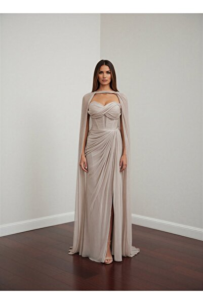 MAXXE 6179ŞİF PELERİNLİ ŞİFON ELBİSE