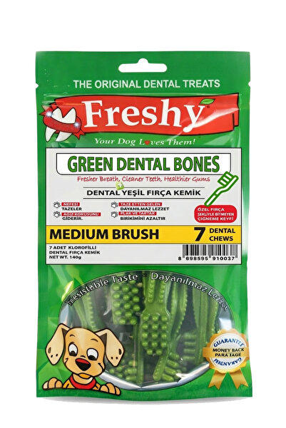 Freshy Green Dental Bones Ağız Kokusu Önleyici Kemik Köpek Ödülü 7 Adet Orta Boy