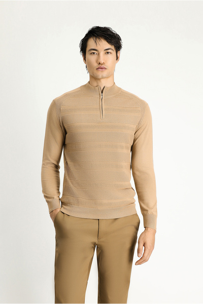 Kiğılı Pulover din bumbac cu model cu jumătate de gât cu fermoar