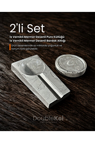 DoubleKei Designworks 2'li Set Premium Mermer Desenli Puro Küllüğü ve Bardak ...