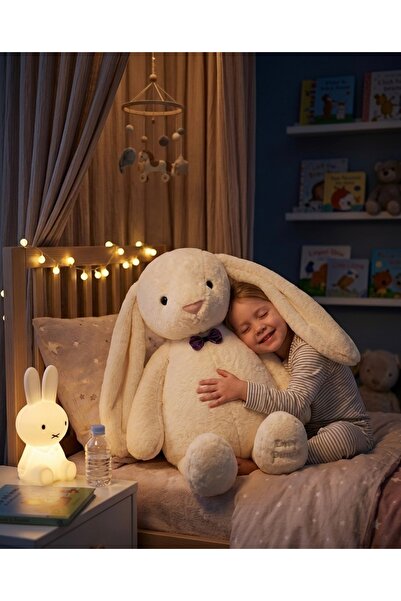 Joyvera Uyku Arkadaşım PAPYONLU Uzun Kulak 65 cm Peluş Tavşan ve Eğitici Eğle...