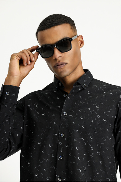 Kiğılı Cămașă sport din bumbac, cu mânecă lungă, cu guler cu nasturi