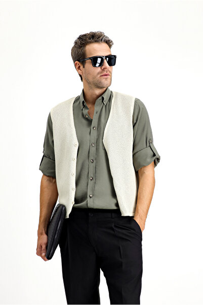 Kiğılı Pamuklu Desenli Triko Yelek