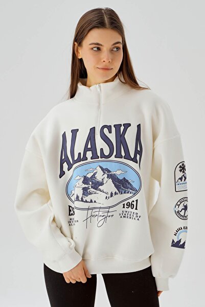 Rays Sweat Ecru Alaska cu imprimeu 3610