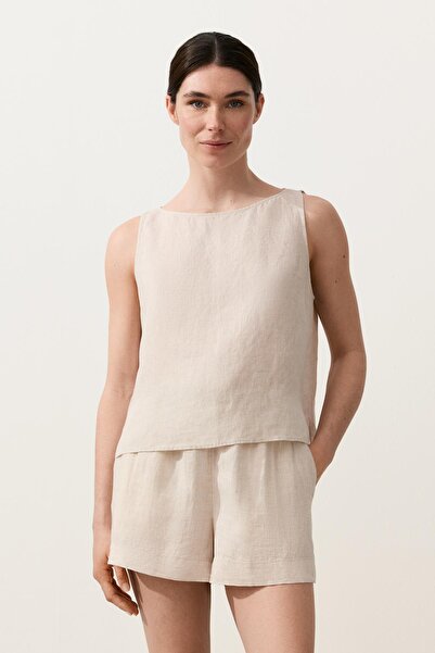 Oysho %100 keten çizgili kare Top