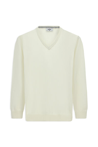 Kiğılı V-Neck Regular Fit Cotton Knitted Sweater