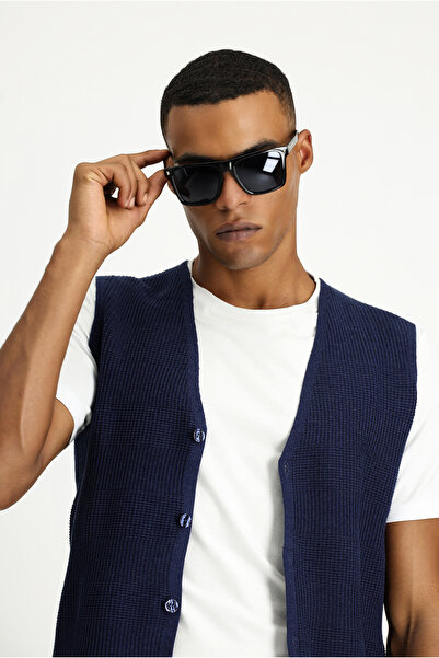 Kiğılı V-Neck Buttoned Regular Fit Patterned Cotton Piece Knitwear Vest