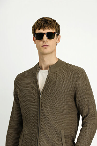 Kiğılı Cardigan din tricot din bumbac cu fermoar, cu model, slim fit