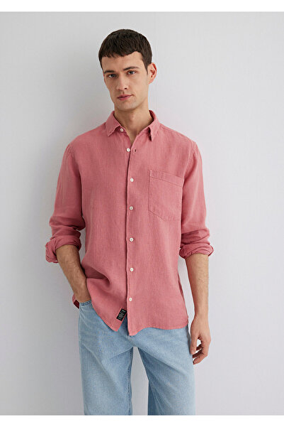 Mavi Pembe Keten Gömlek Regular Fit / Normal Kesim 0211472-71104