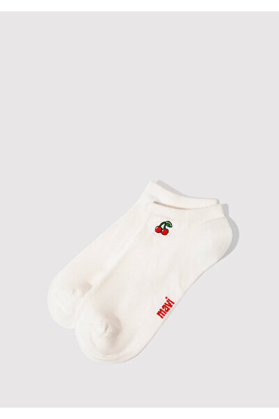 Mavi Vişne Nakışlı Ekru Babet Çorabı 1913155-620