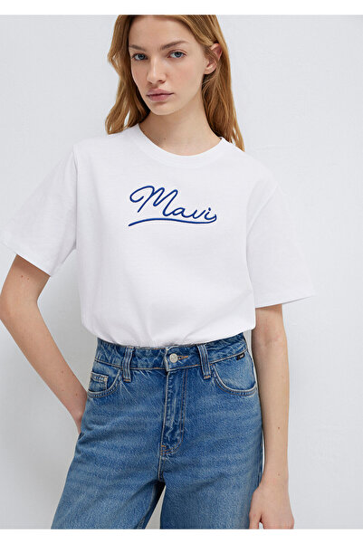 Mavi Besticktes weißes T-Shirt Regular Fit / Regular Cut 1612421 -620