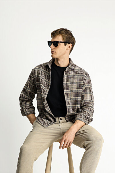 Kiğılı Long Sleeve Oversized Extra Comfortable Cut Plaid Cotton Shacket Lumbe...