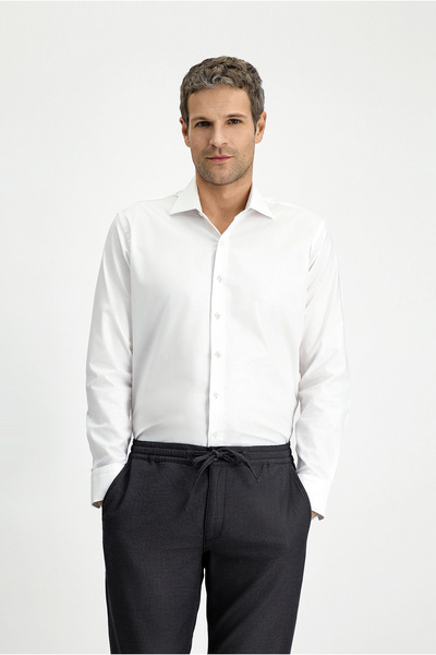 Kiğılı قميص قطني منقوش كلاسيكي بأكمام طويلة وقصة ضيقة