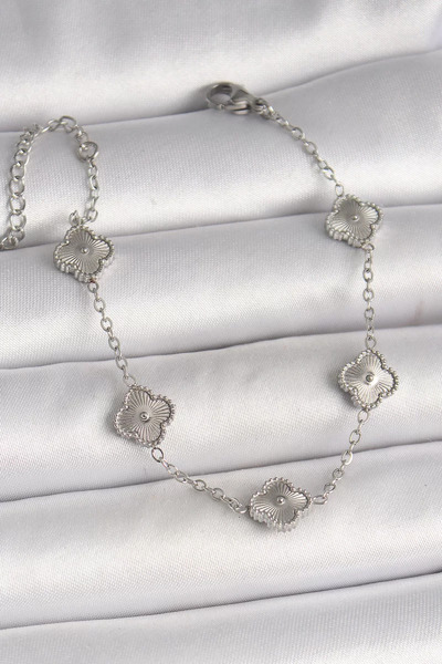 Skygo سوار نسائي من الفولاذ المقاوم للصدأ 316L موديل البرسيم المطرز باللون ال...