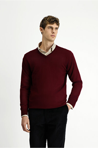 Kiğılı Pulover din tricot din lână, cu decolteu în V, cu potrivire normală